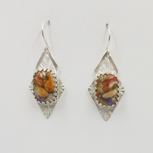 DKC-1195 Earrings Double Diamond Shape, Spiney Oyster $110 at Hunter Wolff Gallery